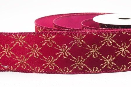 Lt. Burgundy Glitter Tied Bow Pattern Wired Ribbon_KW0463GC-8B-8